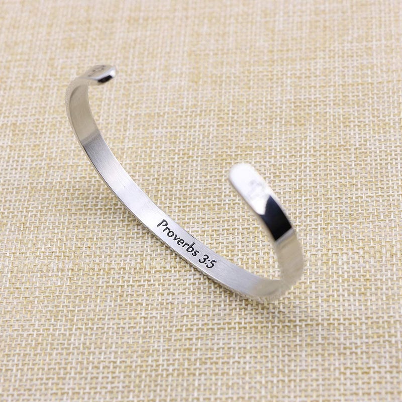Memgift Bracelets for Women Scripture Jewelry for Women Inspirational Christian Bracelet Cross Engraved Trust in the Lord with all your heart Proverbs 3:5" - Image 3